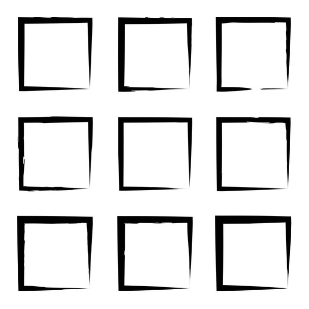 Συλλογή ή σύνολο καλλιτεχνική μαύρη μπογιά grungy βούρτσα εγκεφαλικό επεισόδιο τετράγωνο καρέ ή σύνορα που απομονώνονται σε λευκό φόντο. - Φωτογραφία, εικόνα