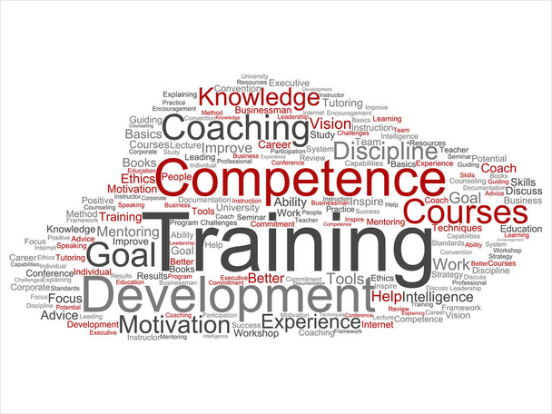 Konzept oder konzeptionelles Training, Coaching oder Lernen, Studie Wortwolke isoliert auf weißem Hintergrund. - Foto, Bild