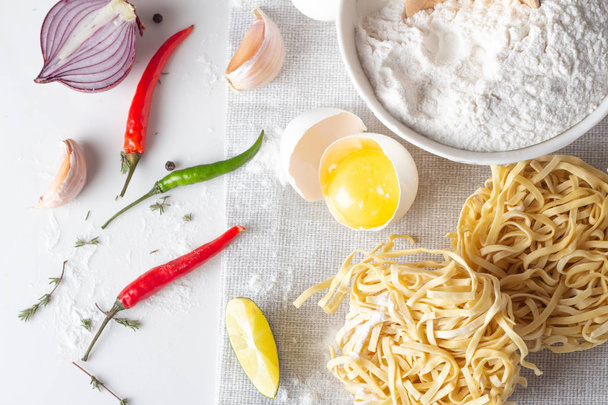 noodle ingredients in asian style close up on white backgroun - 写真・画像