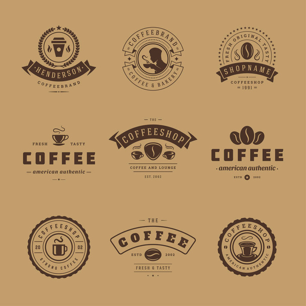 Coffee shop logos design templates set vector illustration. - Vektör, Görsel