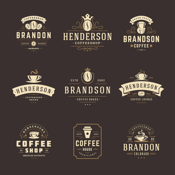 Coffee shop logos design templates set vector illustration. - Вектор,изображение