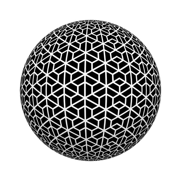 sechseckige Struktur. klassischer Hintergrund in schwarzweißer Farbe auf Ball oder Kugel isoliert auf weißem Hintergrund. Design-Attrappen. 3D abstrakte Illustration - Foto, Bild