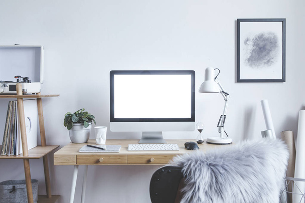 Blank stylish digital monitor on modern workplace  - Zdjęcie, obraz