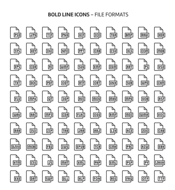 Formats de fichiers, icônes de ligne en gras. Les illustrations sont un vecteur, course modifiable, 48x48 pixels fichiers parfaits. Fabriqué avec précision et oeil pour la qualité
. - Vecteur, image