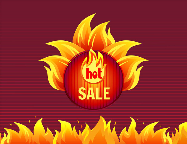 Hot Sale Round Badge Promo Offer Burn Fire Flame - Vektor, kép