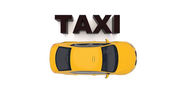 Taxi autó felülről-lefelé nézet. A taxi szolgáltatás app, a közlekedési cég hirdetése, a infographics - Fotó, kép
