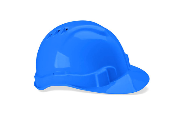 Plastic blue safety helmet isolated on white background. Safety equipment concept. Worker and Industrial theme - Photo, Image