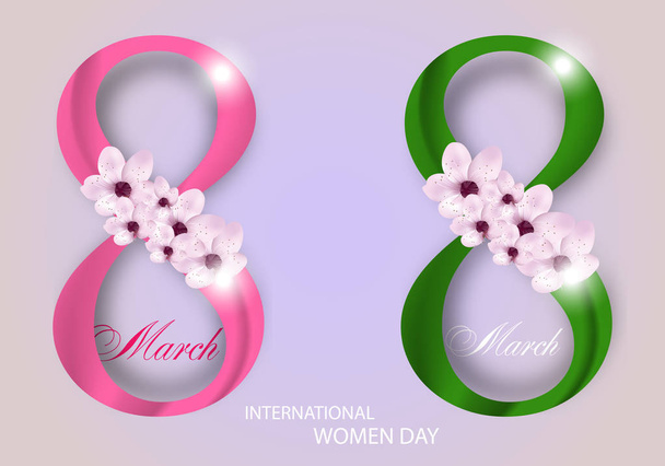 Set isolated Digits eight with flowers for Holiday March 8 International Women's Day on light background. Vector Illustration. - Vetor, Imagem