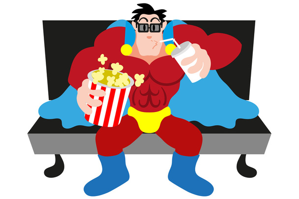 Superhéroe viendo una película
 - Vector, Imagen