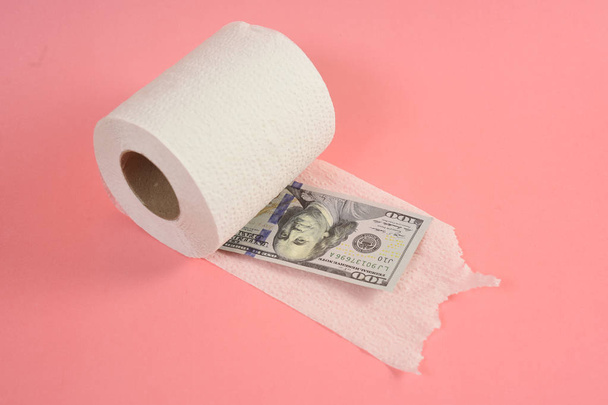Американская долларовая купюра и туалетная бумага, концепция экономии
 - Фото, изображение