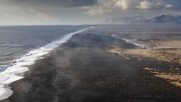 Aerial view of black sand beach, Vik, Iceland - Photo, image