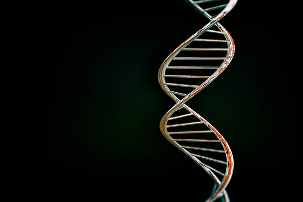 DNS kettős spirál, vörös fényes anyag, sötét háttér - Fotó, kép