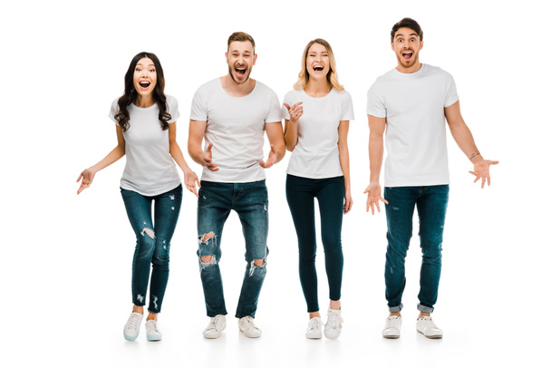 shocked young people screaming and looking at camera isolated on white - Φωτογραφία, εικόνα