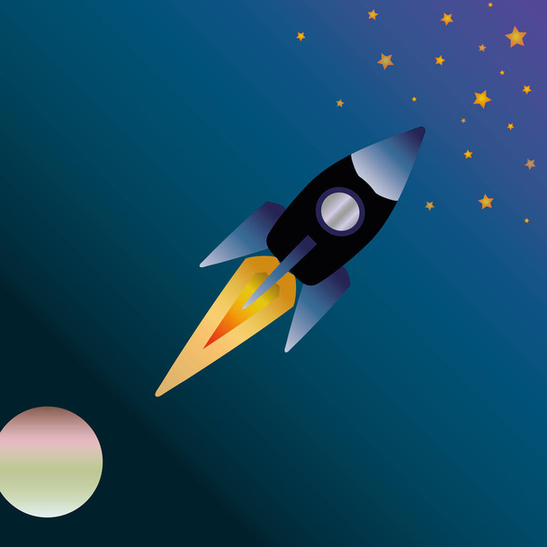 Rocket ship background. Start up vector illustration. Colorful galaxy space symbol with planet and starts - Vector, Image