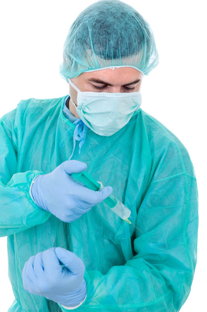 Jovem médico do sexo masculino, isolado em fundo branco
 - Foto, Imagem