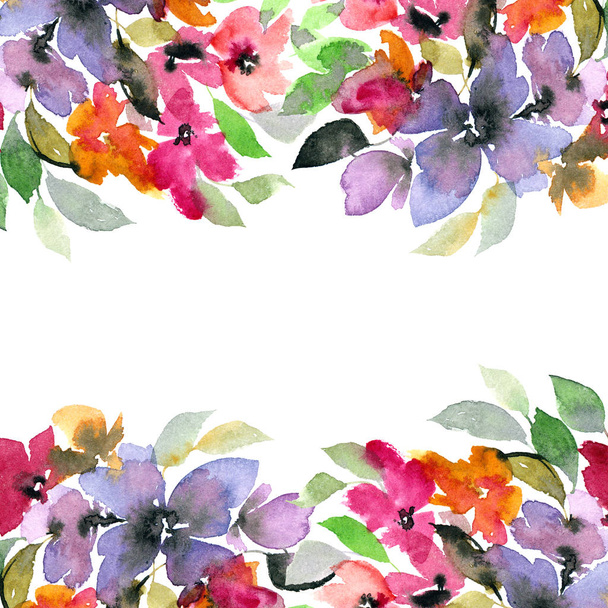 Floral decorative border. Watercolor floral background.  - Фото, зображення