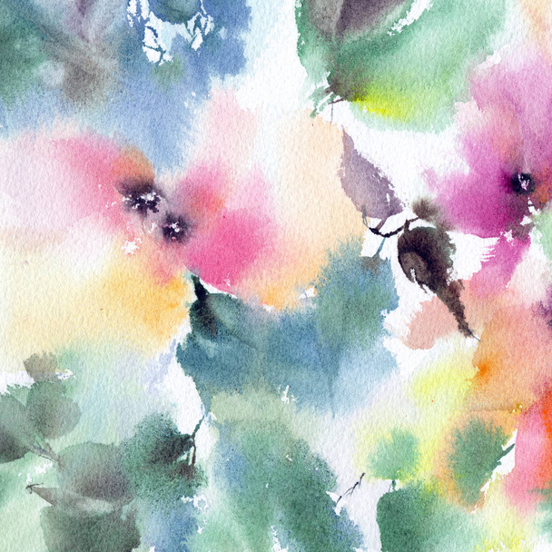Watercolor floral background. Abstract floral pattern. - Valokuva, kuva