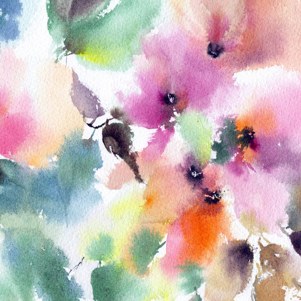 Watercolor floral background. Abstract floral pattern. - Fotoğraf, Görsel