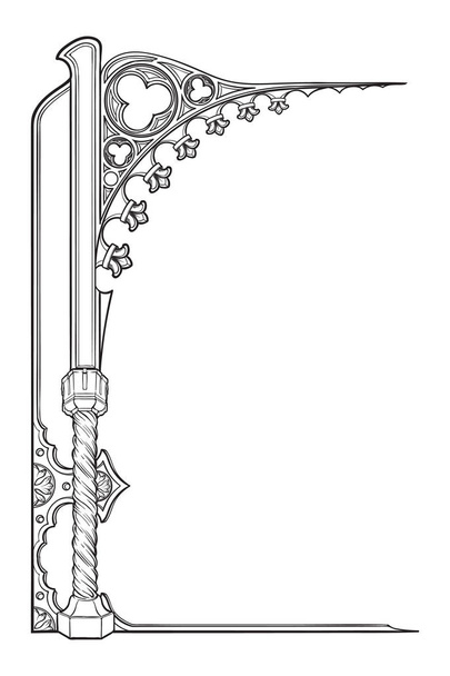 Cornice rettangolare in stile manoscritto medievale. Arco a punta in stile gotico
. - Vettoriali, immagini