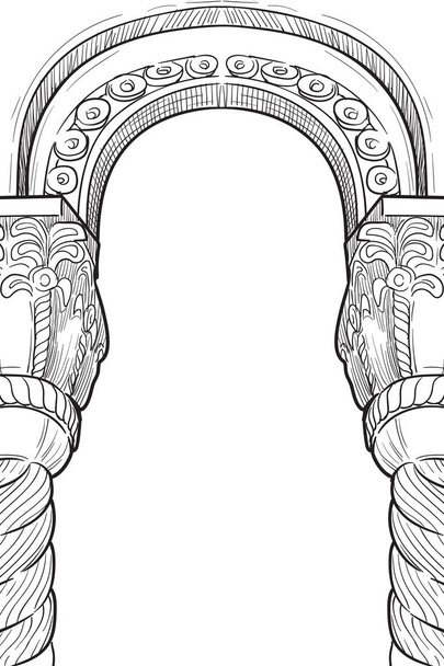 Cornice rettangolare in stile manoscritto medievale. Arco a punta in stile gotico
. - Vettoriali, immagini