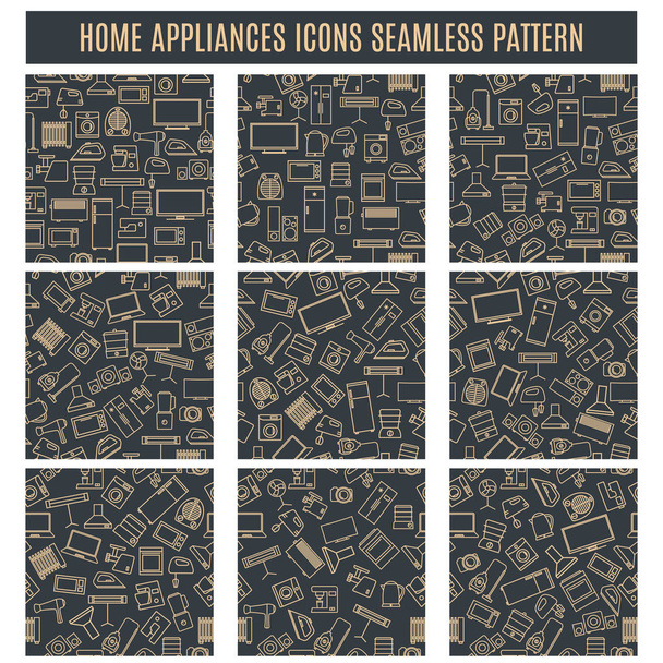 Set seamless patterns from household appliances icons of thin lines, vector illustration. - Vector, Image