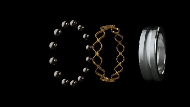 3D animation of ball bearing in zero gravity. Alpha channel on - Footage, Video