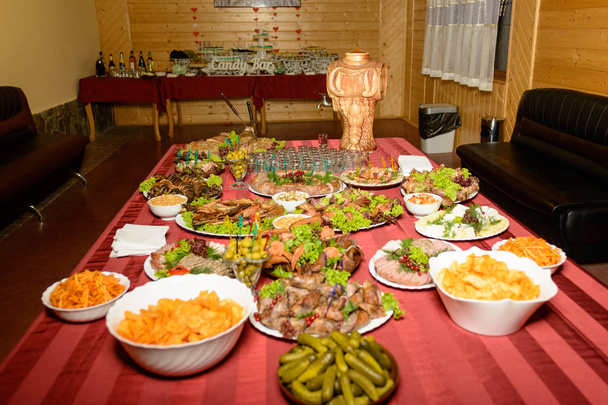 Exquisite wedding table with snacks, Cossack table 2019 - Photo, Image