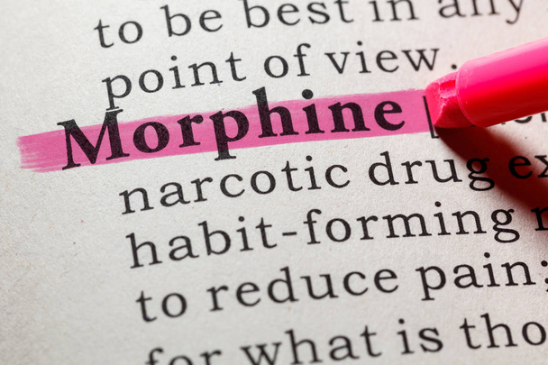 Fake Dictionary, Dictionary definition of the word morphine. including key descriptive words. - Foto, afbeelding