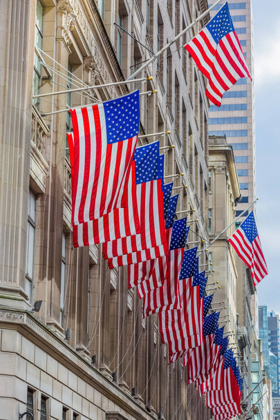 American Flags Manhattan Landmarks New York City USA - Fotoğraf, Görsel