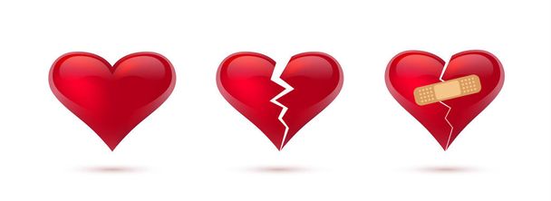 Conjunto de corazones rotos vector de 3d iconos realistas y símbolos. Aislado en fondo blanco. Ilustración vectorial
 - Vector, Imagen