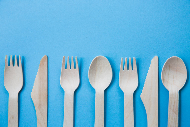 An Assortment of Wooden Cutlery with copy space - Photo, Image