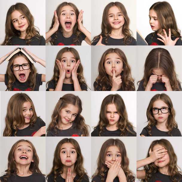 Set van emotionele portretten van kind meisje - Foto, afbeelding