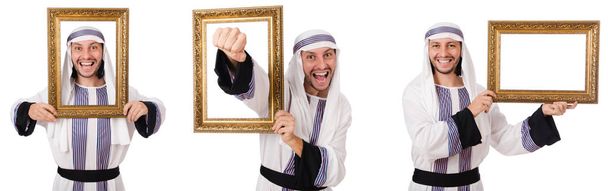 Homme arabe avec cadre photo isolé sur blanc
 - Photo, image