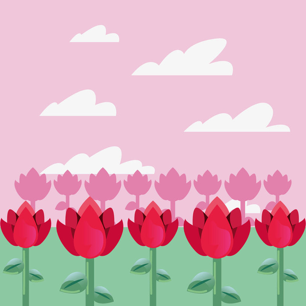 tulipas rosa flores jardim
 - Vetor, Imagem