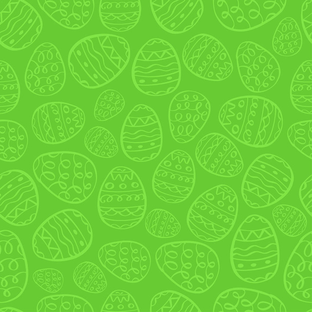 Vector happy easter background. Green eggs cartoon doodle print. Holiday hand drawn seamless pattern - ベクター画像