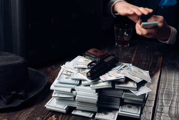 Man in suit. Mafia. Making money. Money transaction. Businessman work in accountant office. Small business concept. Economy and finance. Man bookkeeper. You spend too much money - Foto, Bild