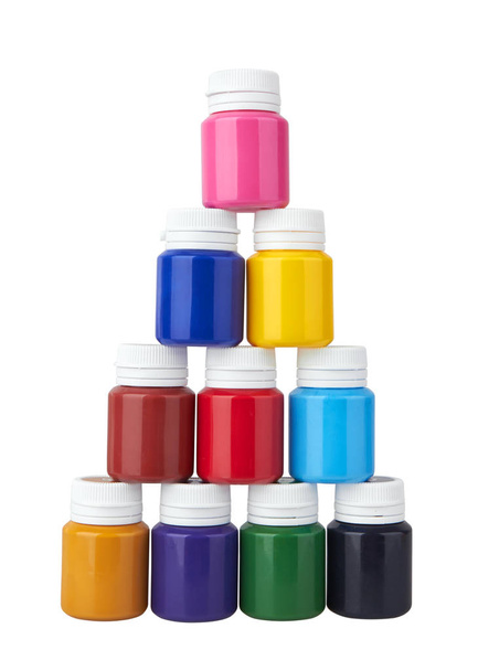 Color gouache jars and color acrylic paints isolated on white background - Fotó, kép