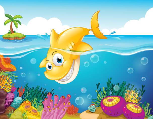 rekin żółty, nurkowanie w morzu - Wektor, obraz
