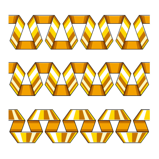 Zestaw złotej spirali dekoracyjne wstążki granic. Wektor - Wektor, obraz