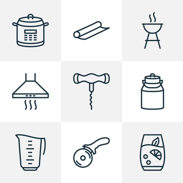 Gastronomy icons line style set with milk can, corkscrew, lemonade and other pressure cooker elements. Isolated  illustration gastronomy icons. - Fotó, kép