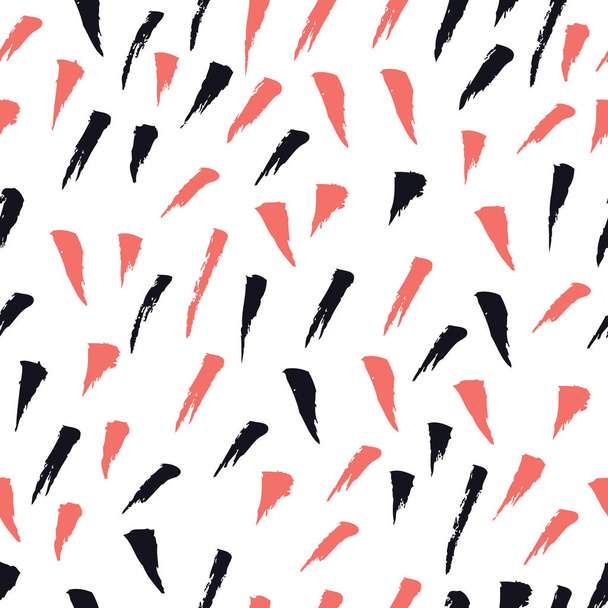 Abstract brush strokes Living Coral and Black Seamless pattern - Vector, Image