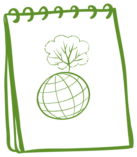 ein grünes Notizbuch mit einer Weltkugel auf der Titelseite - Vektor, Bild