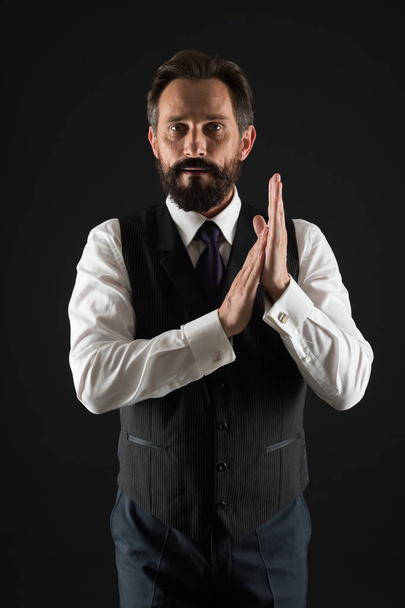 Facial care. Male fashion. stylish businessman in suit. business fashion. Mature hipster with beard. Bearded man. brutal caucasian hipster with moustache. Welcome on board - Foto, immagini