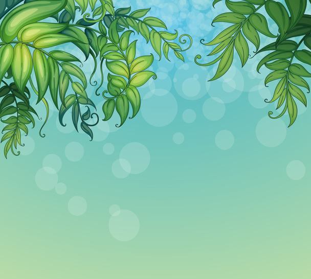 Um fundo azul com plantas folhosas verdes
 - Vetor, Imagem