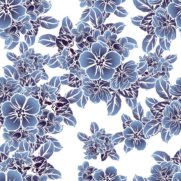 Seamless vintage style monochrome colored flower pattern. Floral elements. - Wektor, obraz