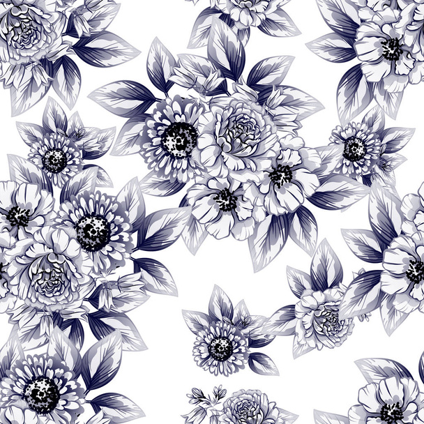 Seamless vintage style monochrome colored flower pattern. Floral elements. - Вектор, зображення