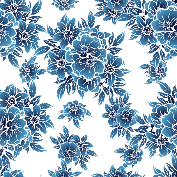 Seamless vintage style monochrome colored flower pattern. Floral elements. - Vector, afbeelding