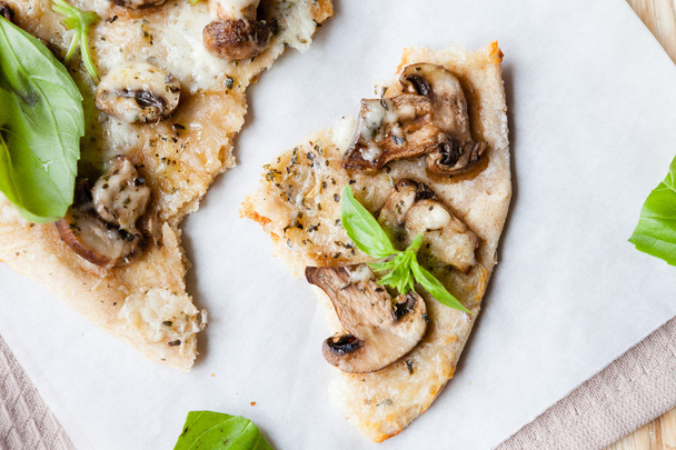 piece of homemade pizza with cheese and mushrooms - Photo, Image