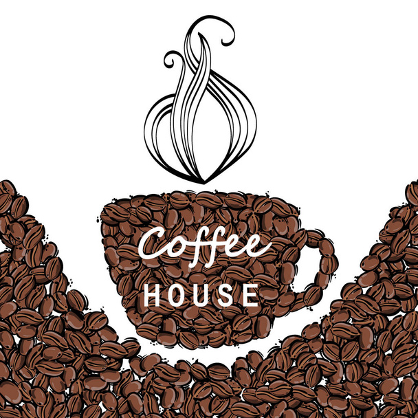 Ilustración abstracta vectorial con granos de café. Cafetería. Fondo del café.Taza de café
 - Vector, imagen