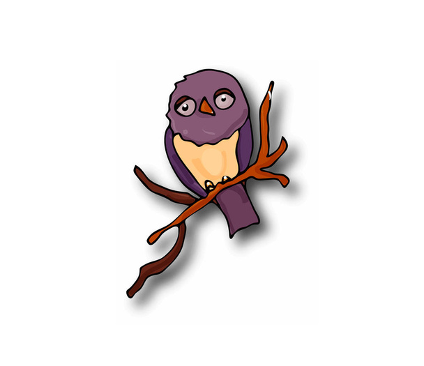 clipart doodle owl on a branch with a shadow - Διάνυσμα, εικόνα